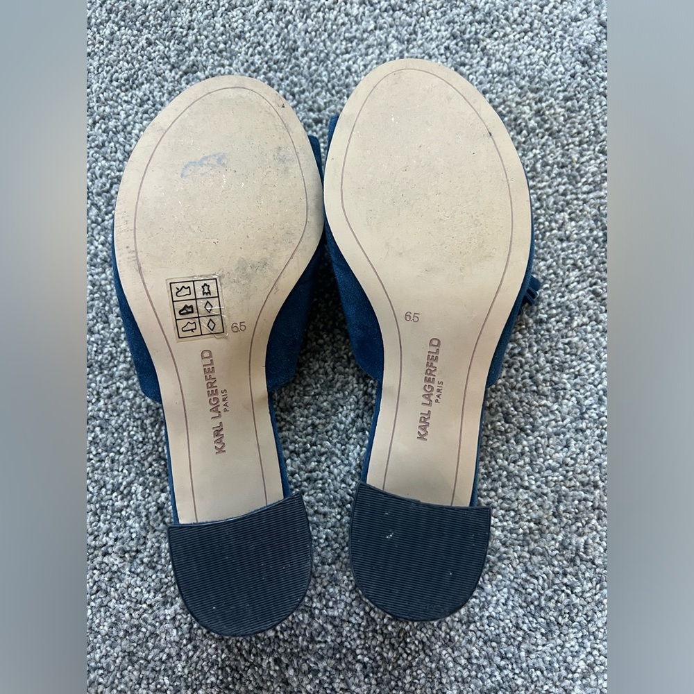 Women’s Karl Lagerfeld Suede Tassel Accents Heel Slides in Blue in Size 6.5 - Picture 7 of 8